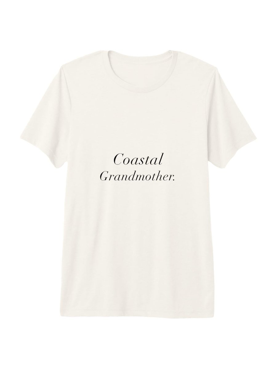 Coastal Grandmother design on a beige t-shirt